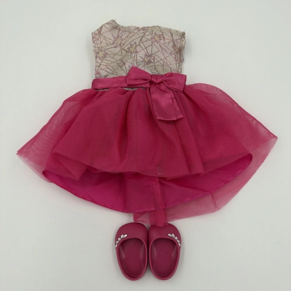 American Girl Magenta Tulle Party Dress and Gemstone Shoes for 18‎ Inch Dolls